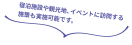 宿泊施設や観光地、イベントに訪問する施策も実施可能です。